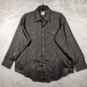 Ely Cattleman Western Shirt Mens XXL Black Gold Silver Metallic Pinstripe Snap